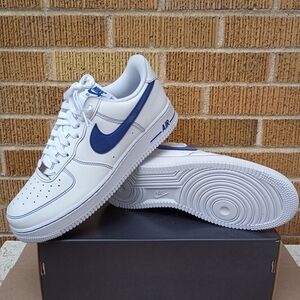 Nike Air Force 1 Low Shoes White Deep Royal Blue Men's Size 10.5